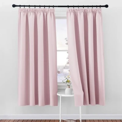 Image of PONY DANCE Nursery Thermal Insulated Window Curtain Pencil Pleated Light Block Drapes for Girl&#039;s Room Solid Bedroom Treatment Noise Reducing, 2 Panels, W46 X L72, Pink