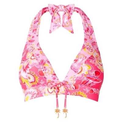 Image of Joe Browns Women&#039;s Recycled Content Bright Paisley Floral Unlined Halter Bikini Top, Pink Multi, 10