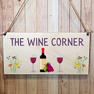 Image of Second Ave Funny The Wine Corner Wooden Hanging Gift Friendship Rectangle Home Shed Sign Plaque