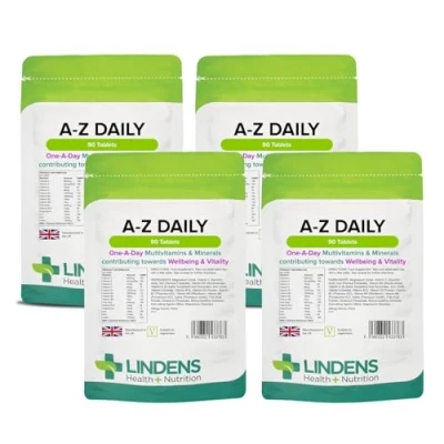 Image of Lindens Multivitamin A Z Daily Tablets 360 Pack (90 x 4) Perfect Vitamin &amp; Mineral Balance of A, C, D, E, B1, B2, B3, B6, B12, Folic Acid, Magnesium, Iron, Zinc Iodine UK Manufacturer