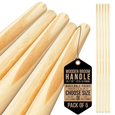 Image of Wooden Broom Handle Multipurpose Garden Shaft, Mop Handle, Broomstick Brush Pole, Plant Support Sticks for 120cm Long (Pack of 5, 15/16&quot; (23/24mm)