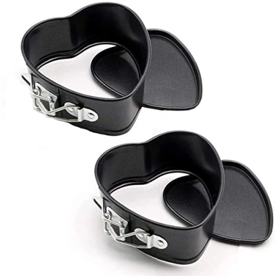 Image of webake Springform Cake Tin Heart Shaped Tins 4 Inch 11 cm 2 Pcs Mini Cheesecakes Baking Pan Non Stick Mould with Loose Base for Cheesecake, Sponge