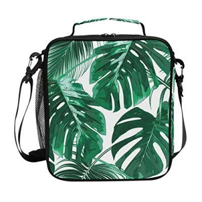 Image of FFY Go Girls Palm Tree Lunch Bags Tropical Green Large Insulated Box Tote Bag Cold Thermal Freezable Shoulder Strap for Kids Teen Women School Work