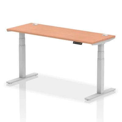 Image of Air 1600x600mm Height Adjustable Desk Beech Top Cable Ports Silver Leg