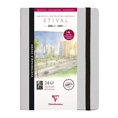 Image of Clairefontaine Ref 975446C Etival Cold Pressed Sewn Watercolour Painting &amp; Drawing Book (24 Sheets of Paper) 21 x 16cm 300gsm Cellulose Art Paper