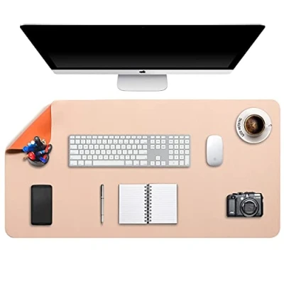 Image of DOBAOJIA Desk Pad XX Large, Mat, Blotter, Laptop Pad, Extended Mouse XXL, Writing for Office/Home, Dual Side Use PU Leather Waterproof 35.4&quot; X 16.9&quot;(Beige/Orange)