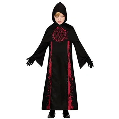 Image of FIESTAS GUIRCA Dark Wizard Fancy Dress for Boys Satanic Priest Hooded Robe Kids Costume Halloween Costumes 10 12 years