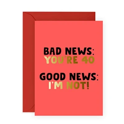 Image of Central 23 40th Birthday Cards For Men And Women &#039;Bad News You&#039;re 40&#039; Age 40 Card Funny Gifts Her Fortieth Bday Happy Or Him Comes With Fun Stickers