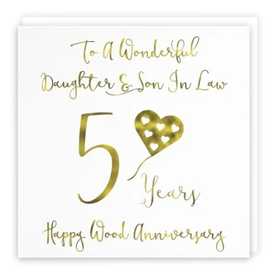 Image of Hunts England Daughter And Son In Law 5th Anniversary Card To A Wonderful &amp; 5 Years Happy Wood Milano Collection
