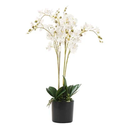 Image of Leaf Design UK Realistic Artificial Orchid Flower Display in Pot, White, 60cm