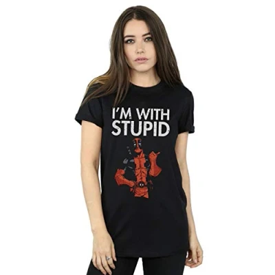 Image of Marvel Women&#039;s Deadpool I&#039;m with Stupid Boyfriend Fit T Shirt Black Large