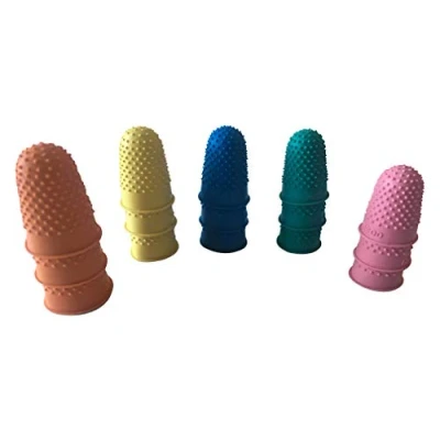 Image of Pack of 15 Assorted Size Rubber Thimblettes Coloured Thimble Finger Cones