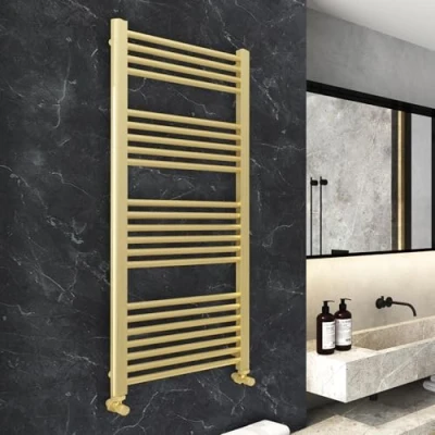 Image of NWT Direct 500mm (w) X 1200mm (h) Straight Brushed Brass Heated Towel Rail Bathroom Ladder Radiator