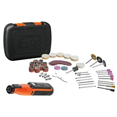 Image of BLACK+DECKER BCRT8IK XJ 7,2V Rotary Tool with 52 Accessories and A KITBOX, 7.2 W, Black/Orange