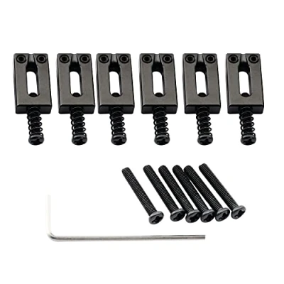 Image of Musiclily Ultra 11.2mm Modern Full Brass Bridge Saddles for Vintage Strat Style Electric Guitar, Black (Set of 6)