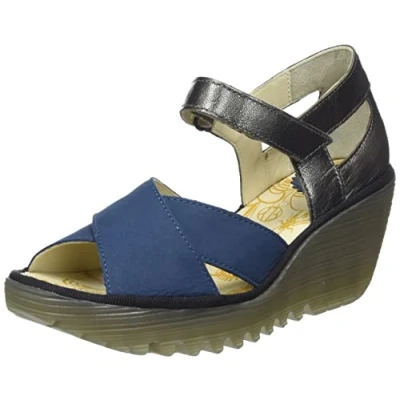 Image of Fly London Women&#039;s YENT365FLY Sandal, Blue/Graphite, 9 UK