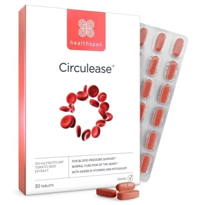 Image of Healthspan Circulease with 150mg of Fruitflow (1 month supply) Natural support for a healthy blood flow &amp; cardiac function Maintain Pressure normal red cell formation Vegan