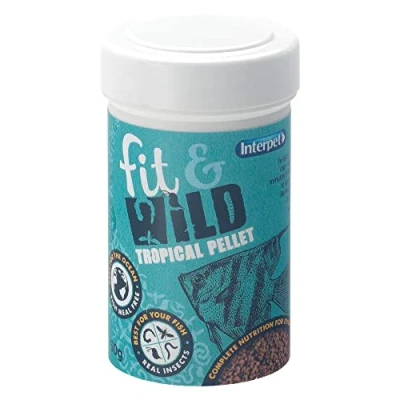 Image of Interpet Fit &amp; Wild Natural Tropical Aquarium Fish Food Pellets, Ingredients, Healthy Diet Complete Nutrition, Ocean Friendly, Fishmeal Free, 50g