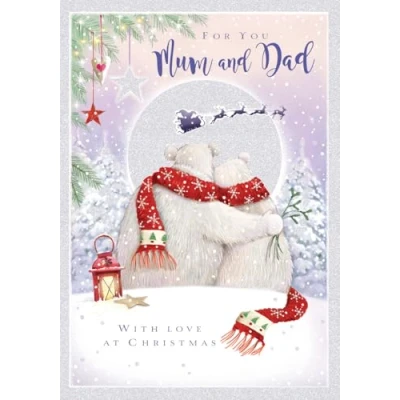 Image of Ling Design Mum and Dad Christmas Card (LD X13541J) Snow is Falling, Polar Bear Couple Exquisite Flitter Finish for Both of You