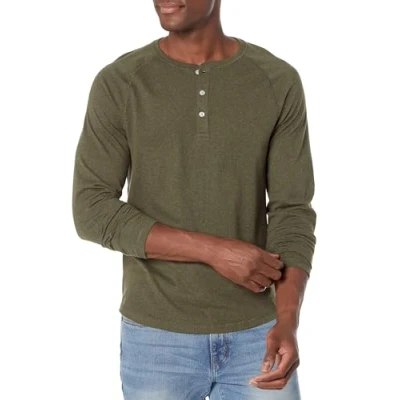 Image of Amazon Essentials Men&#039;s Slim Fit Long Sleeve Henley Shirt, Olive Heather, M