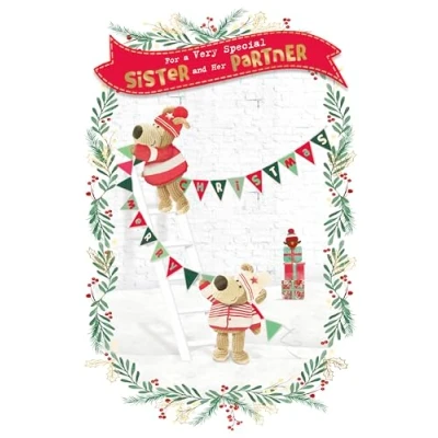 Image of Boofle Sister &amp; Partner Embellished Christmas Greeting Card Cute Xmas Cards 742520