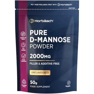 Image of D Mannose Pure Powder 50g 2000mg Unflavoured Natural Vegetarian &amp; Vegan Friendly High Strength Food Supplement by Horbaach