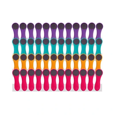 Image of 48 Clothes Pegs with Springs Made of Stainless Steel, Soft Grip, Touch Purple, Turquoise, Yellow, Pink, Grey