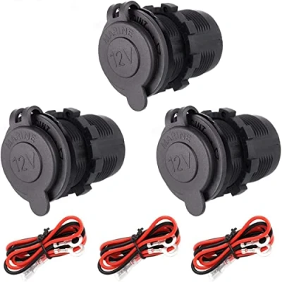 Image of Draftor 3 Pack Cigarette Lighter Socket, 12V Waterproof Plugs for Car Motorcycle Marine ATV RV Sockets Power Outlet Socket Receptacle with Fuse &amp; Wire