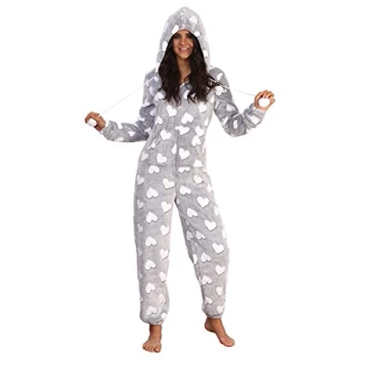 Image of Lora Dora Luxury Womens Onesie Grey Heart Print Large