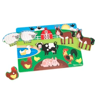Image of Melissa &amp; Doug Wooden Toys Farm Animals Peg Boards for Children, Learning 2 Year Old Girls Boys Toddler Puzzles Gifts, Kids Jigsaw Children Age 3 4