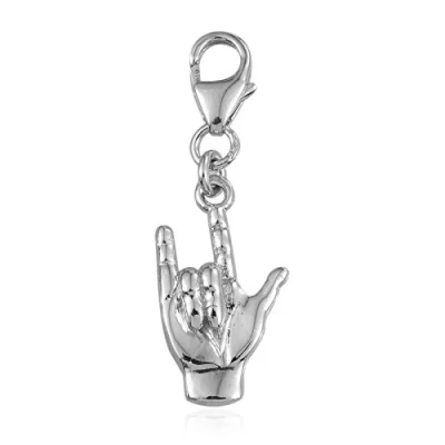 Image of I Love You Heart tag small silver charms pendant Clasp Fits Thomas Sabo for locket necklace and bracelet handmade jewellery (Silver Hand)