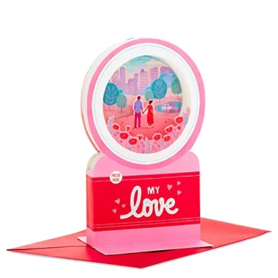 Image of Hallmark 3D Pop Up Valentine&#039;s Day Card My Love Snow Globe Musical Design