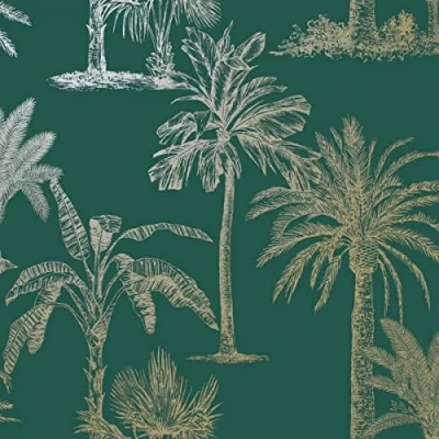 Image of Holden Decor Glistening Tropical Trees Teal Wallpaper Blue 12820