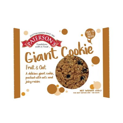 Image of Patersons Giant Cookie Fruity Oat 60g (Pack of 18) F5317