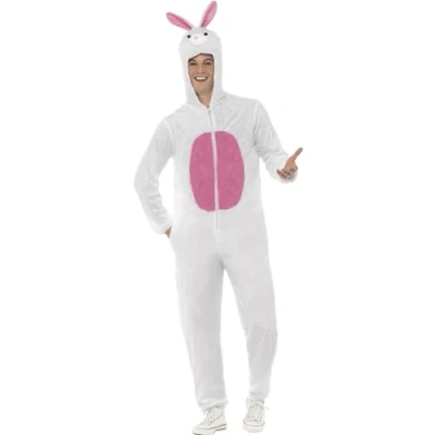 Image of Smiffys Bunny Costume, White includes Jumpsuit with Hood, Party Animals Fancy Dress, Animal Dress Up Costumes