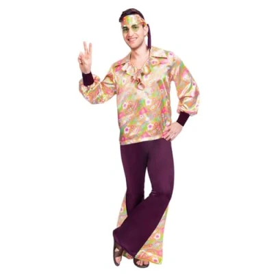 Image of Amscan 9905144 Men&#039;s 1960&#039;s Groovy Guy Hippy Adults Fancy Dress Costume Size: X Large