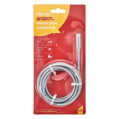 Image of Amtech S1890 Waste Pipe and Drain Unblocker, Corrosion Resistant Galvanised Steel Sink 1.8m Length