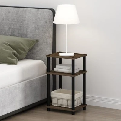 Image of Furinno 3 Tier Turn N Tube Open Storage Nightstand, Engineered Wood, Columbia Walnut/Black, 1 Pack