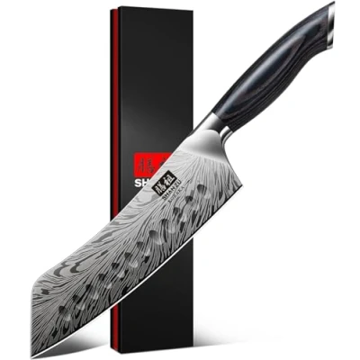 Image of SHAN ZU Japanese Santoku Knives 18cm in Powder Steel Kitchen Chef Kinfe Ultra Sharp 12 Blade High Carbon 63 HRC Carving Knives, Professional Utility Knife with Ergonomic Pakkawood Handle
