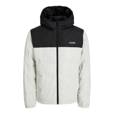Image of JACK&amp;JONES PLUS Men&#039;s Jjben Square Hood Jacket Pls, Moonbeam/Detail: Blocking, XXXXL