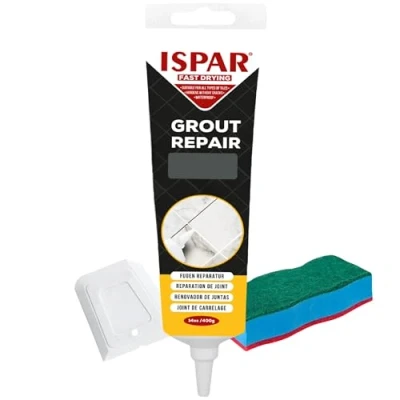 Image of ISPAR Tile Grout Repair Set for Wall and Floors Joints with Spatula Sponge, Mortar, Fill Reviver The Joints, Quick Drying, Ready Mixed (Anthracite Grey)