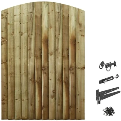 Image of PGS Bespoke Custom Made To Measure Wooden Garden Gate/Feather Edge Arch Top 1.8m (6ft Tall (180cm),upto 1200mm Ring Latch Hinge Pack,)