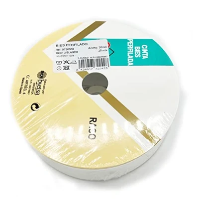 Image of White Byetsa Satin Fold 30mm Bias Binding on a 25m Roll