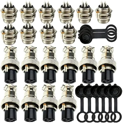 Image of Aviation Connector GX12 5 Pin, Lsgoodcare 10Pairs 5P 12MM Thread Male Female Wire Panel Metal Plug 5A Circular Chassis Mount Socket with 10Pcs Caps