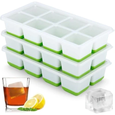Image of Silicone Ice Cube Trays,3 Pack Square Tray with Lid,Ice Moulds Set,Ice Molds Silicone,Ice Maker,Large Trays for Freezer Containers,Prefect Whiskey,Easy Release &amp; BPA Free