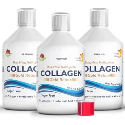 Image of Swedish Nutra Gold Retinol 3 Packs of 500ml, 60 Day Supply 12500 mg Marine Collagen I Sugar Free Minimize Fine Lines, Wrinkles &amp; Improve Skin Elasticity