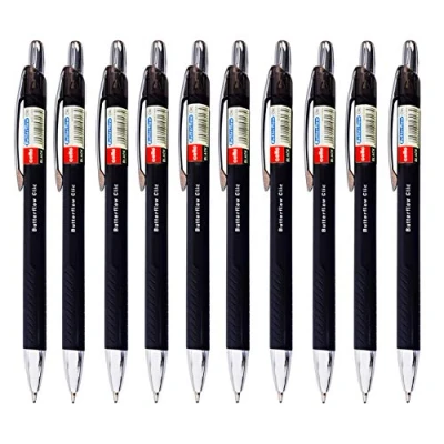 Image of Cello Butterflow Clic Retractable Ballpoint Pens Medium Point (0.8 mm) Pack of 12 (Black)