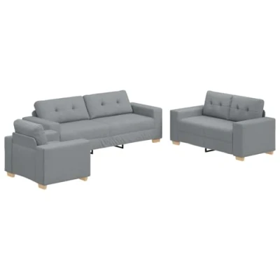 Image of vidaXL 3 Piece Sofa Set with Cushions Light Grey Fabric