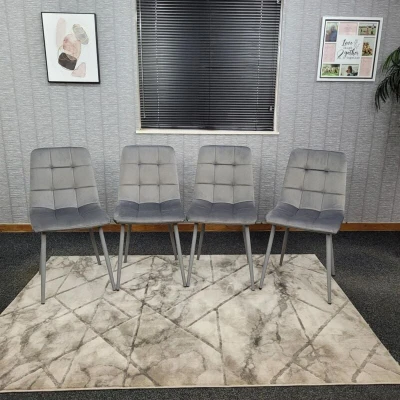 Image of KOSY KOALA Dining Chairs Set Of 4 Grey Tufted Velvet Seats