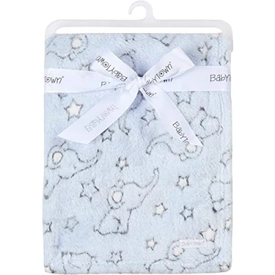 Image of STC Stores Baby Cot / Pram Crib Swaddle Blankets 100% Cotton Cellular or Soft Fleece and Waffle (Fleece Blue Elephant)